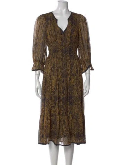 Pre-owned Ba&sh Printed Midi Length Dress In Brown