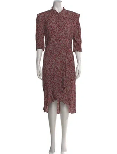Pre-owned Ba&sh Printed Midi Length Dress In Burgundy