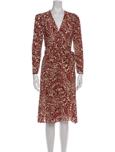 Pre-owned Ba&sh Printed Midi Length Dress In Burgundy