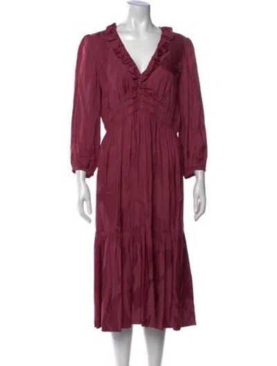 Pre-owned Ba&sh Printed Midi Length Dress In Burgundy