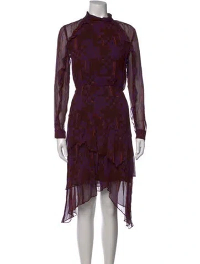 Pre-owned Ba&sh Printed Midi Length Dress In Burgundy