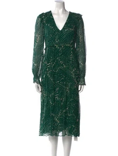 Pre-owned Ba&sh Printed Midi Length Dress In Green