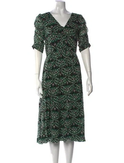 Pre-owned Ba&sh Printed Midi Length Dress In Green