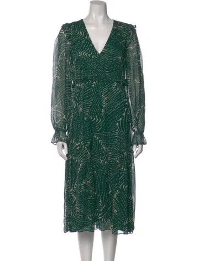 Pre-owned Ba&sh Printed Midi Length Dress In Green