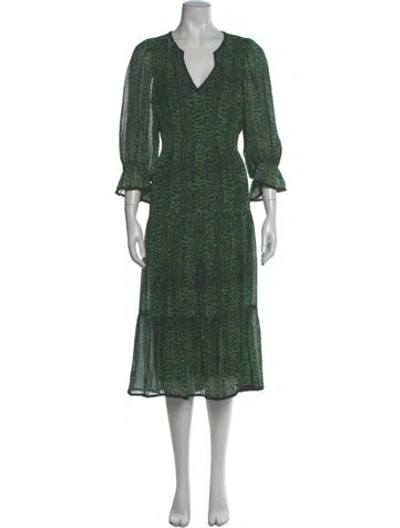 Pre-owned Ba&sh Printed Midi Length Dress In Green