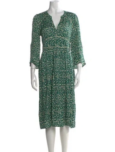 Pre-owned Ba&sh Printed Midi Length Dress In Green