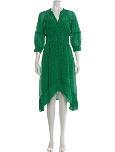 Pre-owned Ba&sh Printed Midi Length Dress In Green