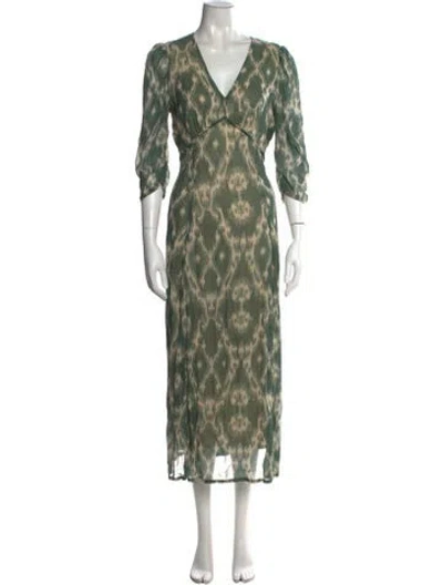 Pre-owned Ba&sh Printed Midi Length Dress In Green