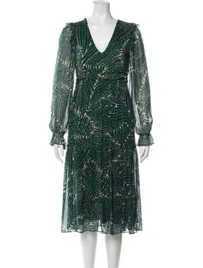 Pre-owned Ba&sh Printed Midi Length Dress In Green