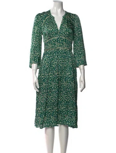 Pre-owned Ba&sh Printed Midi Length Dress In Green