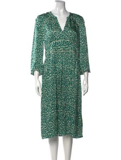 Pre-owned Ba&sh Printed Midi Length Dress In Green