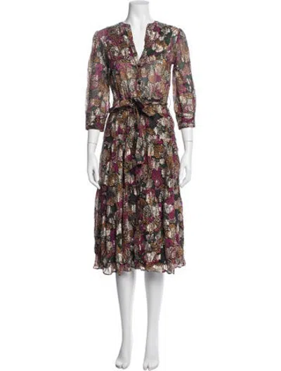 Pre-owned Ba&sh Printed Midi Length Dress In Metallic/purple