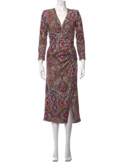 Pre-owned Ba&sh Printed Midi Length Dress In Multicolor