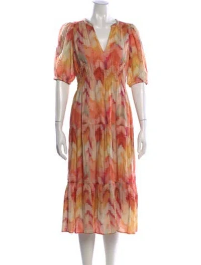 Pre-owned Ba&sh Printed Midi Length Dress In Orange