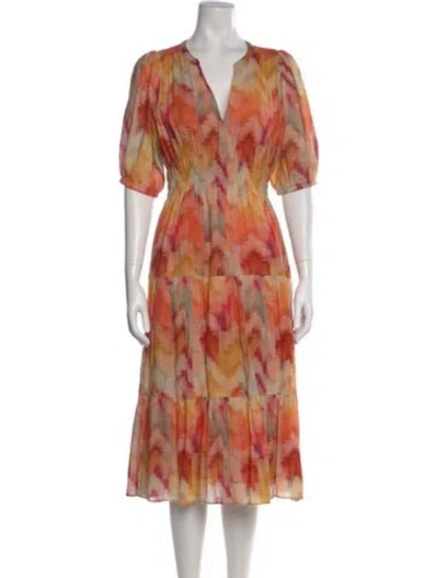 Pre-owned Ba&sh Printed Midi Length Dress In Orange