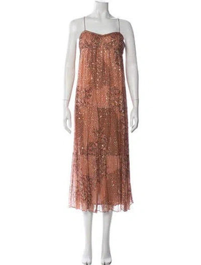 Pre-owned Ba&sh Printed Midi Length Dress In Orange