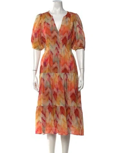 Pre-owned Ba&sh Printed Midi Length Dress In Orange