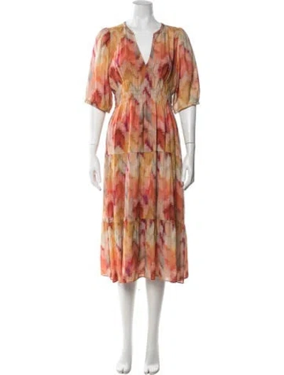 Pre-owned Ba&sh Printed Midi Length Dress In Orange
