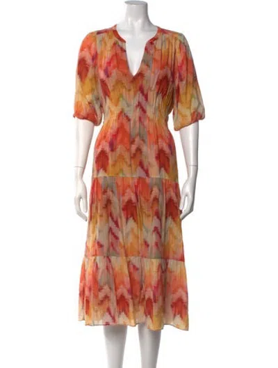 Pre-owned Ba&sh Printed Midi Length Dress In Orange