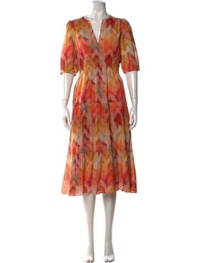 Pre-owned Ba&sh Printed Midi Length Dress In Orange/yellow