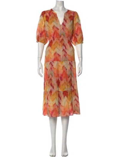 Pre-owned Ba&sh Printed Midi Length Dress In Orange/yellow