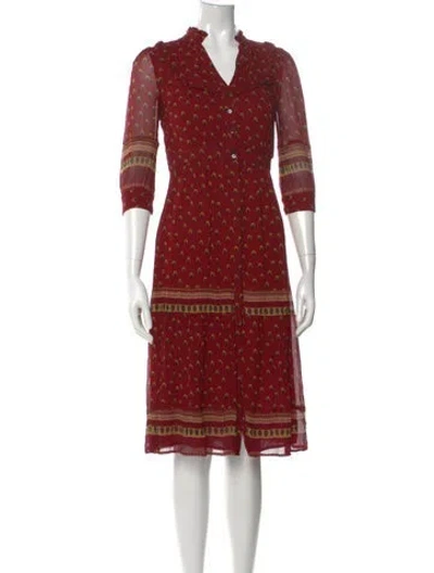 Pre-owned Ba&sh Printed Midi Length Dress In Red