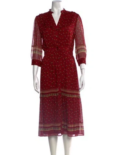 Pre-owned Ba&sh Printed Midi Length Dress In Red