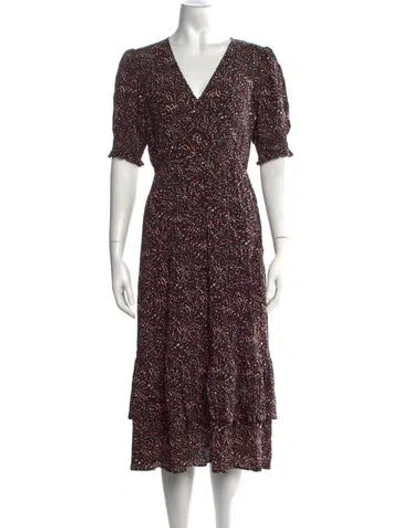 Pre-owned Ba&sh Printed Midi Length Dress W/ Tags In Black