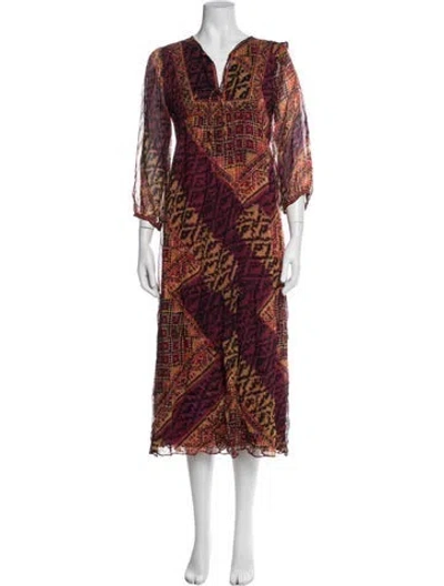 Pre-owned Ba&sh Printed Midi Length Dress W/ Tags In Purple