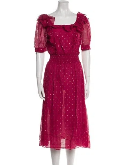 Pre-owned Ba&sh Printed Midi Length Dress W/ Tags In Red