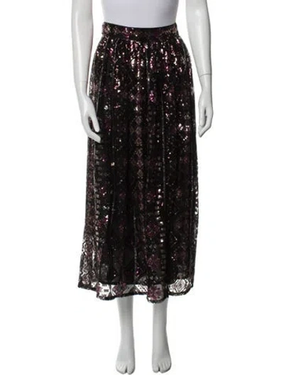 Pre-owned Ba&sh Printed Midi Length Skirt In Black