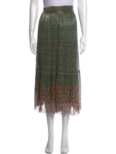 Pre-owned Ba&sh Printed Midi Length Skirt In Green/metallic