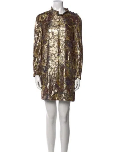 Pre-owned Ba&sh Printed Mini Dress In Gold