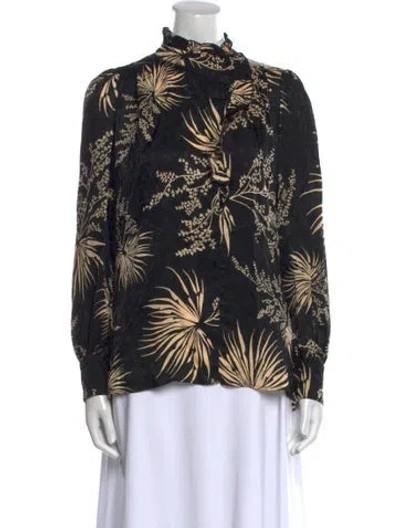 Pre-owned Ba&sh Printed Mock Neck Blouse In Black