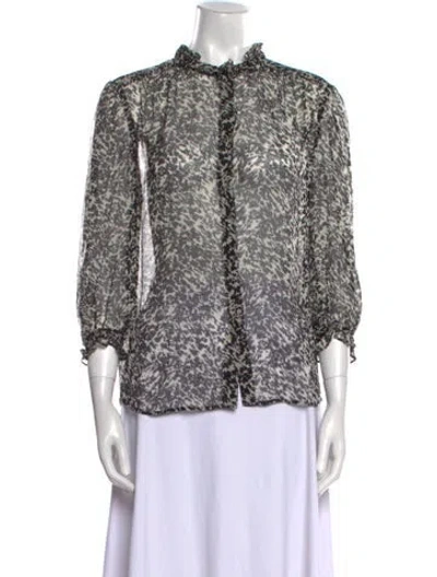 Pre-owned Ba&sh Printed Mock Neck Blouse In Black