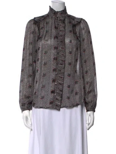 Pre-owned Ba&sh Printed Mock Neck Blouse In Black/red/white