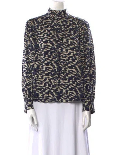 Pre-owned Ba&sh Printed Mock Neck Blouse In Blue