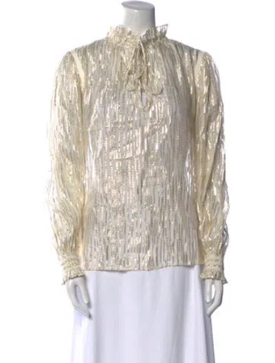 Pre-owned Ba&sh Printed Mock Neck Blouse In Gold