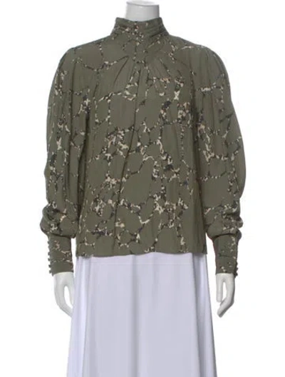 Pre-owned Ba&sh Printed Mock Neck Blouse In Green