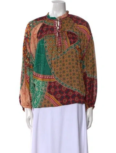 Pre-owned Ba&sh Printed Mock Neck Blouse In Multi