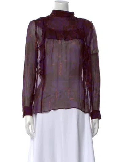 Pre-owned Ba&sh Printed Mock Neck Blouse In Purple
