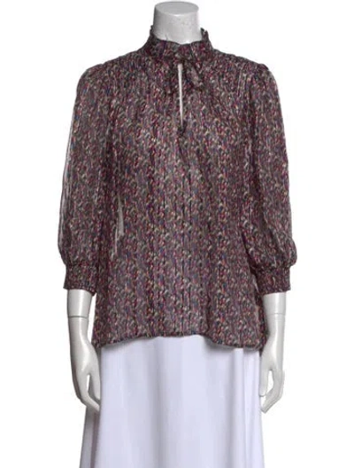 Pre-owned Ba&sh Printed Mock Neck Blouse In Purple