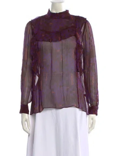 Pre-owned Ba&sh Printed Mock Neck Blouse In Purple