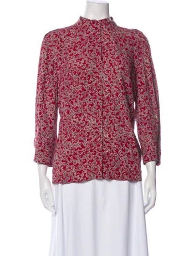 Pre-owned Ba&sh Printed Mock Neck Blouse In Red