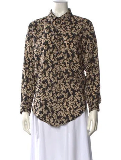 Pre-owned Ba&sh Printed Mock Neck Button-up Top
