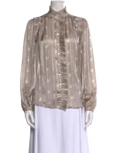 Pre-owned Ba&sh Printed Mock Neck Button-up Top In Neutral