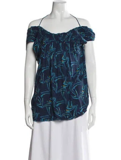 Pre-owned Ba&sh Printed Off-the-shoulder Blouse In Blue