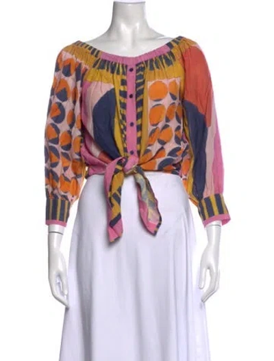 Pre-owned Ba&sh Printed Off-the-shoulder Blouse In Multicolor