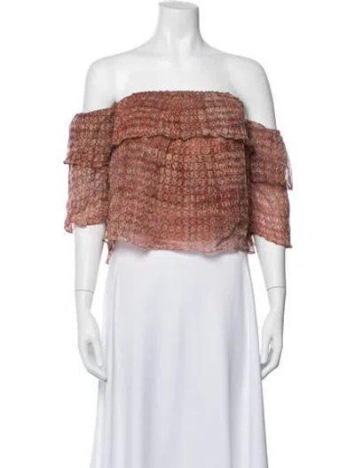 Pre-owned Ba&sh Printed Off-the-shoulder Blouse In Orange