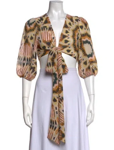 Pre-owned Ba&sh Printed Plunge Neckline Crop Top W/ Tags In Neutrals